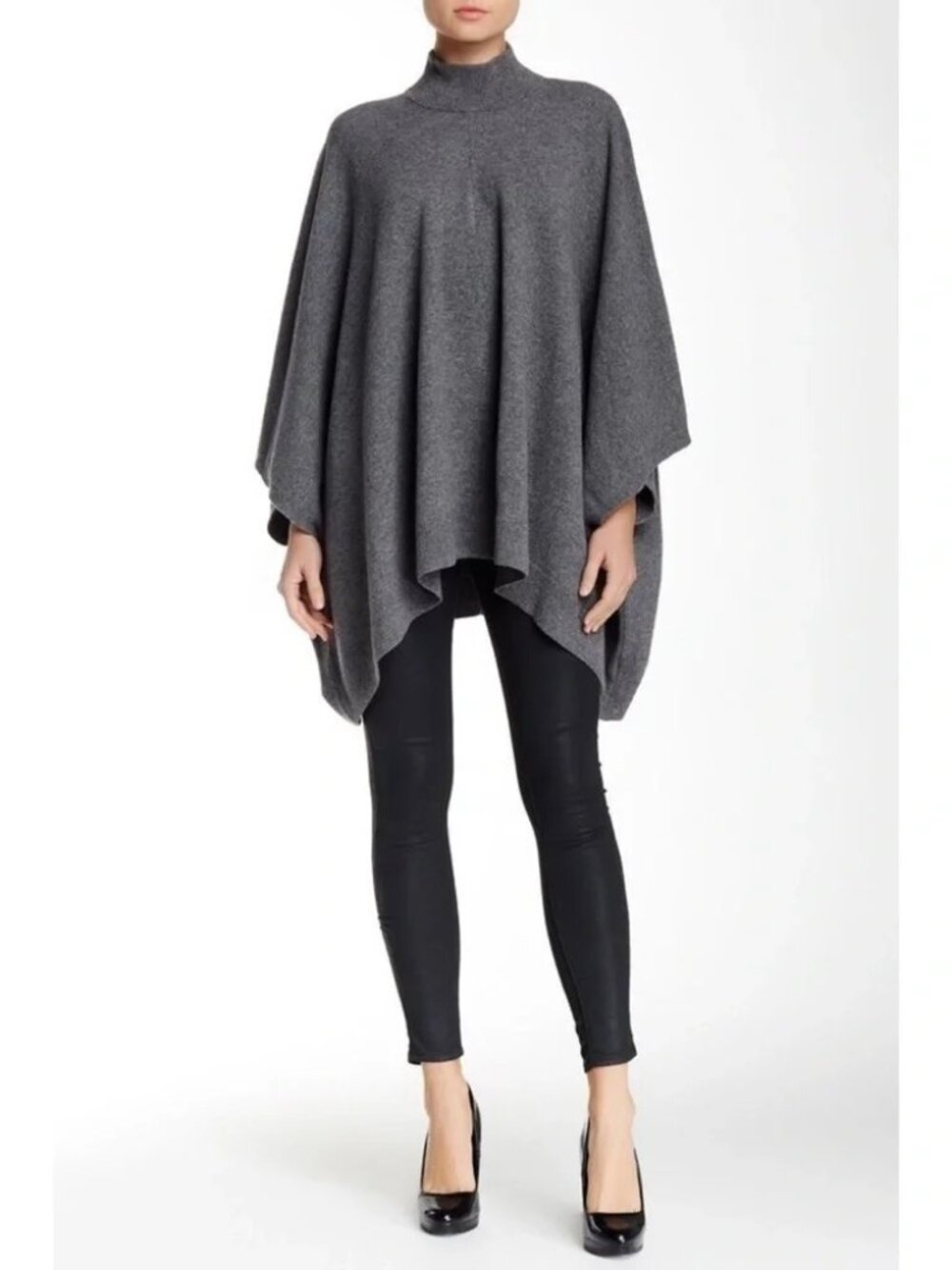 THEORY Florencia Lorywash Oversized Mock Neck Wool Minimalist Grey Poncho sz S